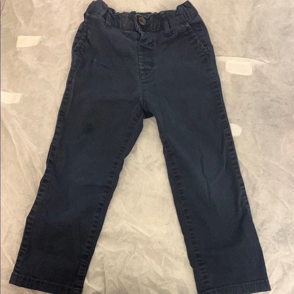 Navy Blue Straight Leg Denim Jeans with Elastic Waist
